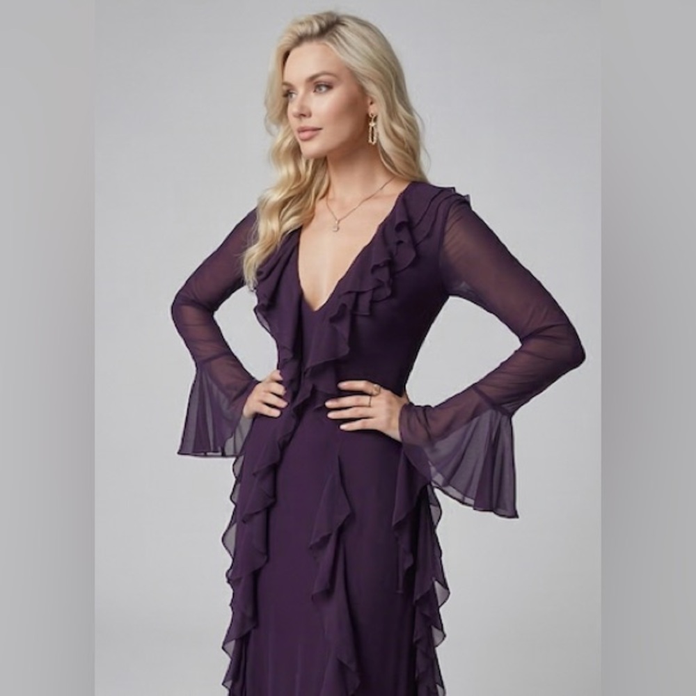 Midnight Plum Ruffle Chiffon Maxi Dress - Picture 5 of 8